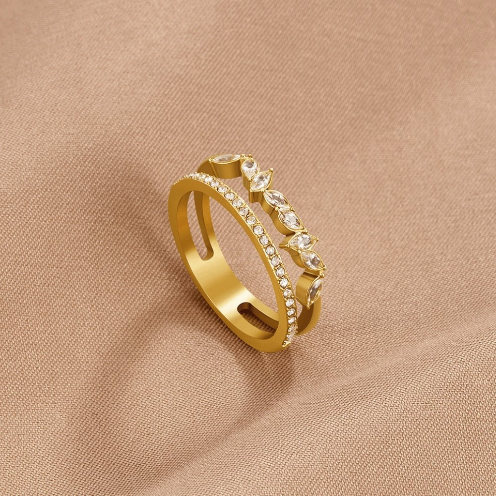 Laurel Glow Crystal Double-Band Ring — gallery image 1
