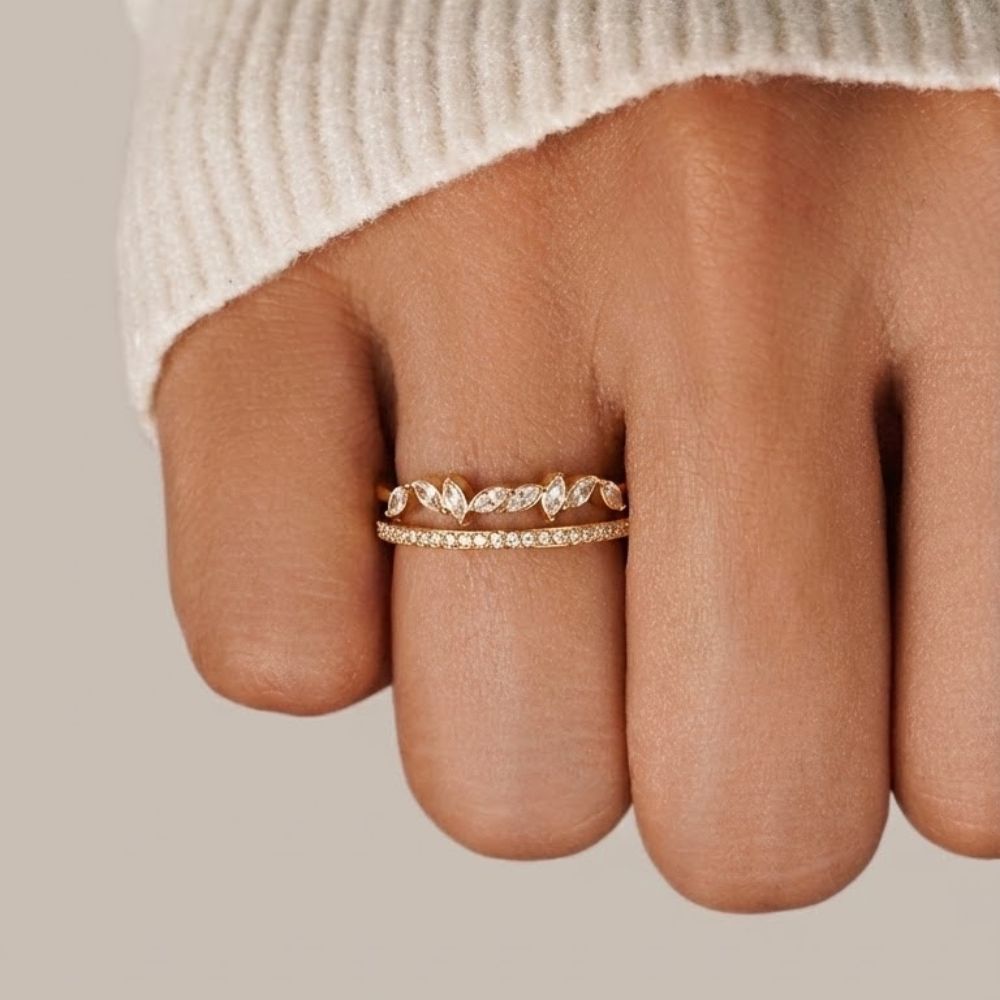 Laurel Glow Crystal Double-Band Ring — gallery image 2