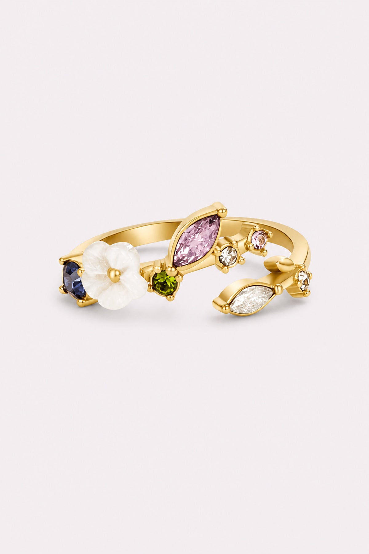 Fleur Lumiere Adjustable Blossom Ring — studio product view
