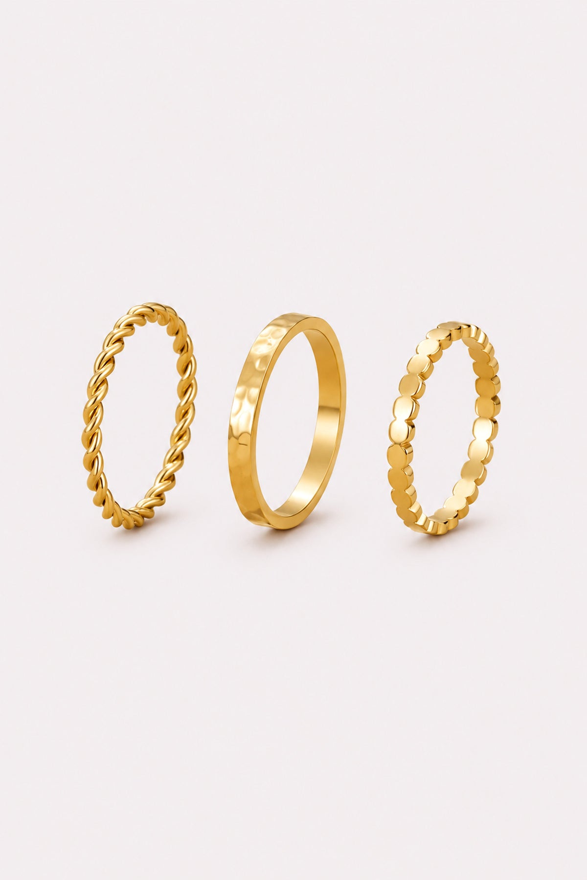Trio Texture Gold Stacking Ring Set — studio product view