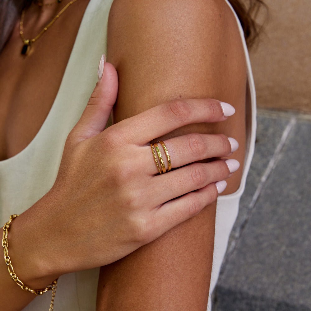 Trio Texture Gold Stacking Ring Set — gallery image 5