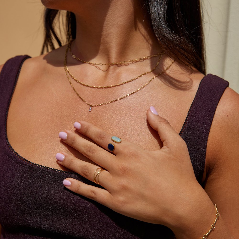 Sea & Midnight Adjustable Gold Wrap Ring — gallery image 6