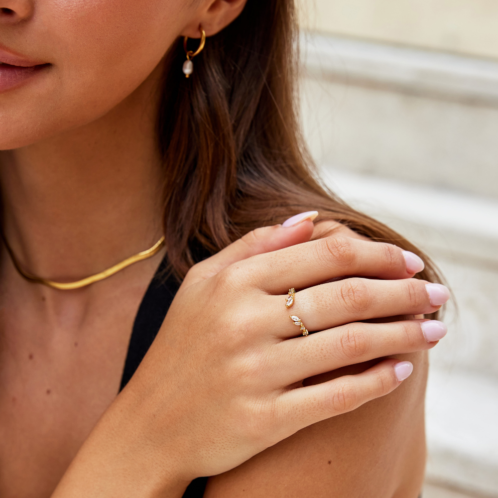 Olive Spark Adjustable Leaf Ring — gallery image 2