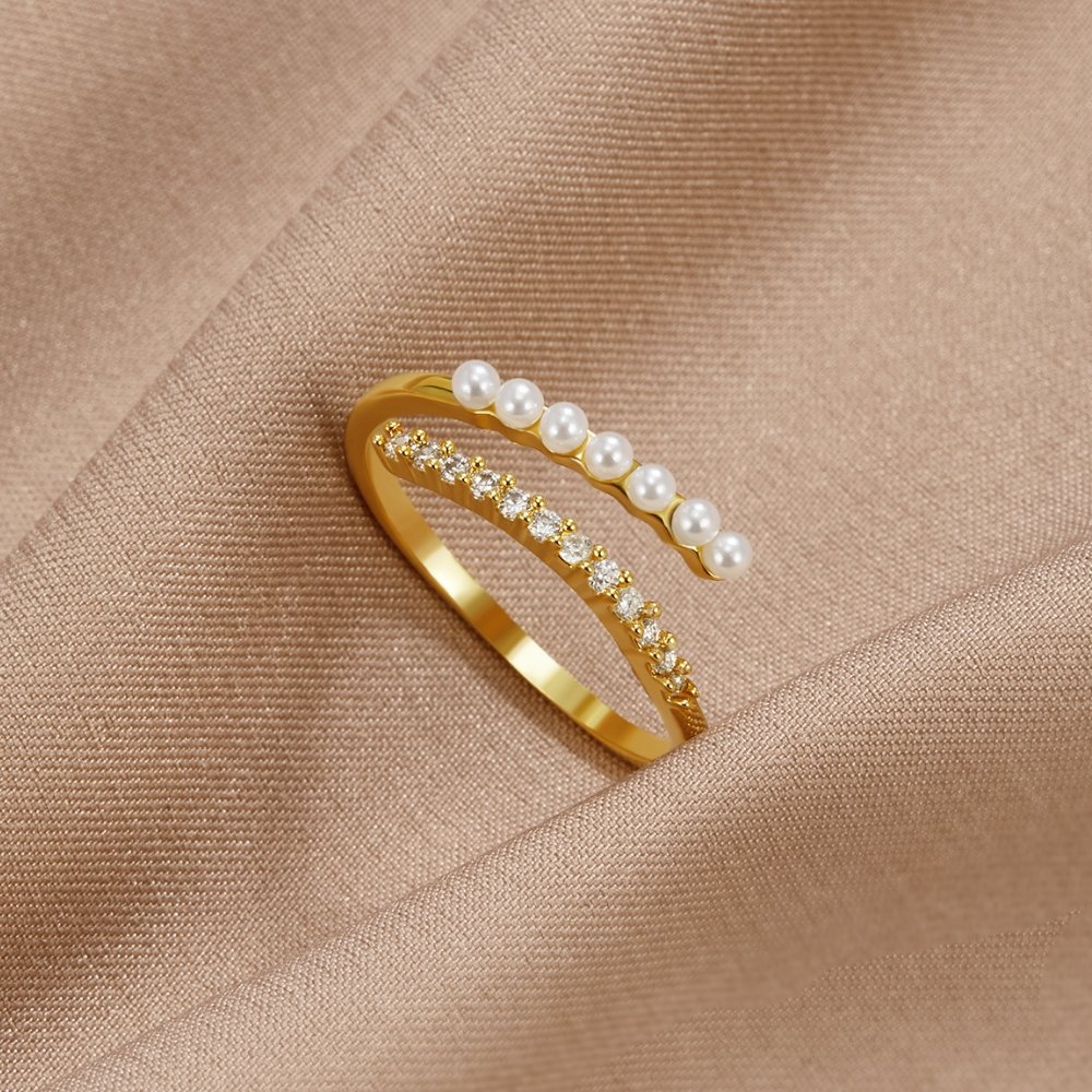 Pearl Embrace Adjustable Crystal Ring — gallery image 1