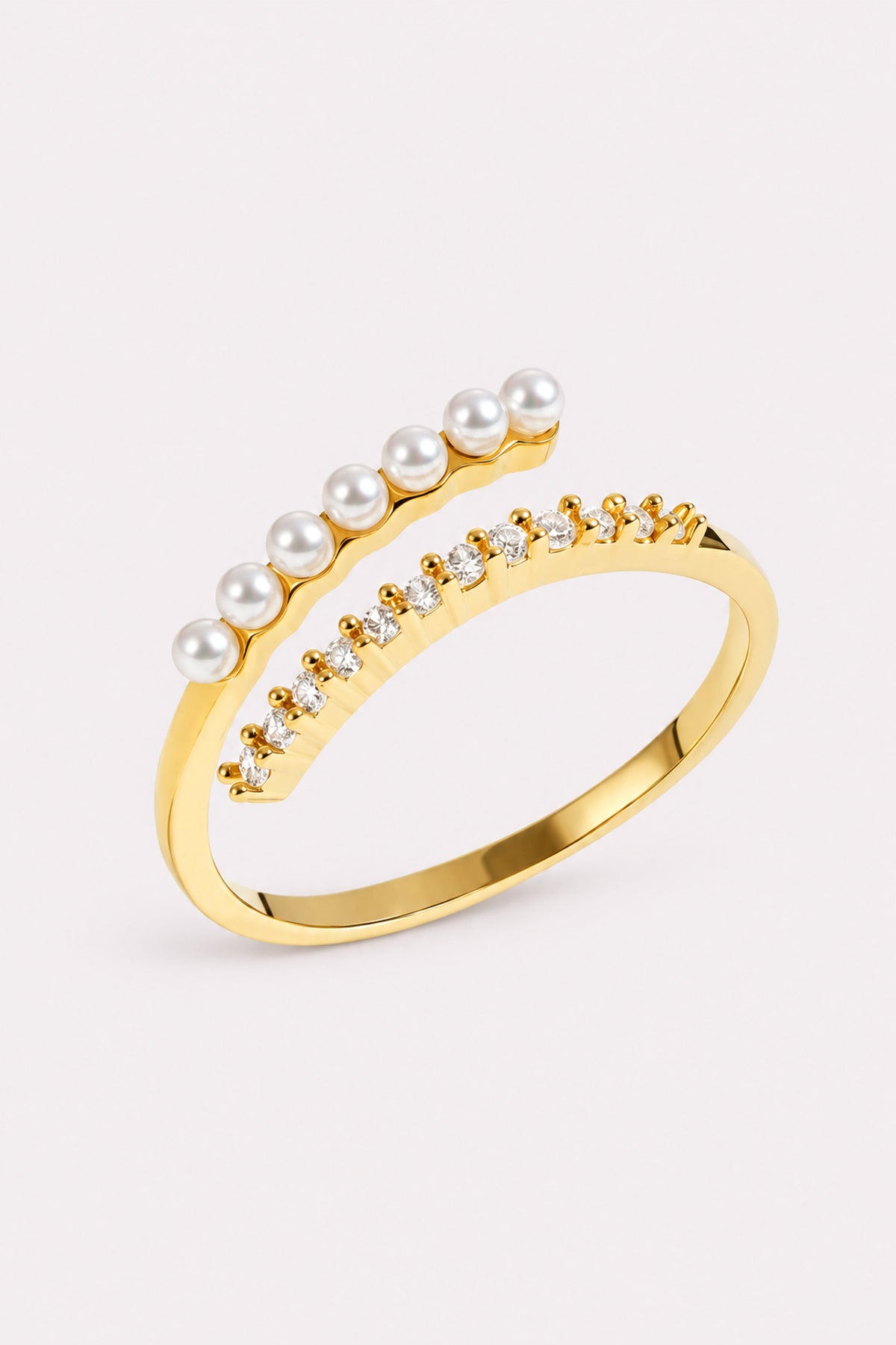 Pearl Embrace Adjustable Crystal Ring — studio product view