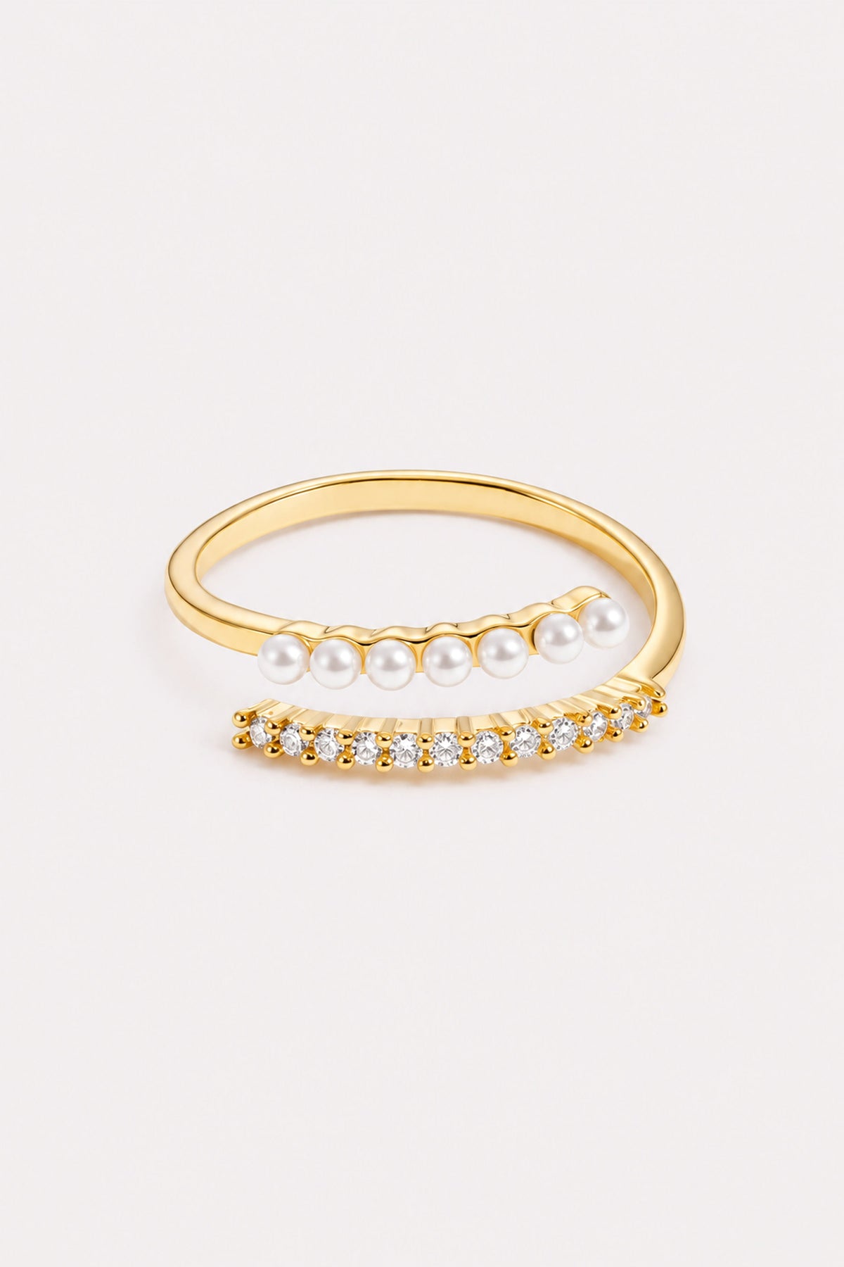 Pearl Embrace Adjustable Crystal Ring — studio product view