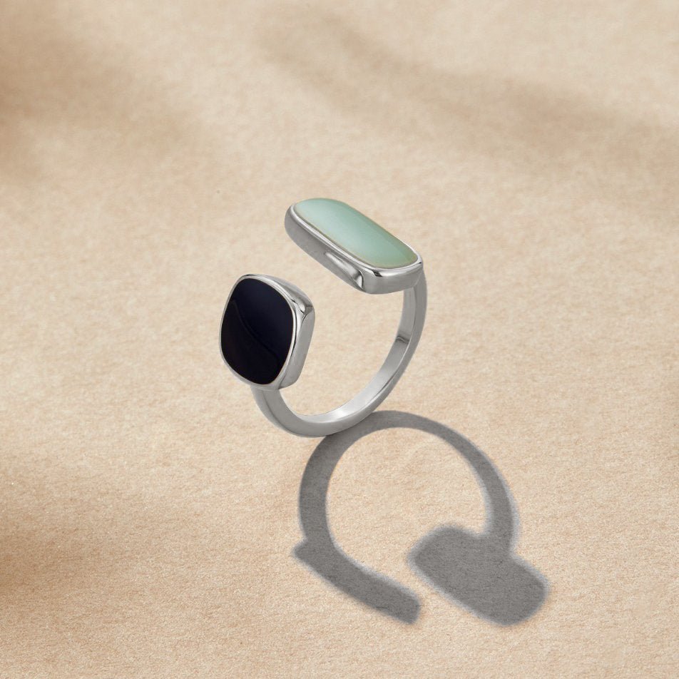 Sea & Midnight Adjustable Silver-Tone Wrap Ring — gallery image 1