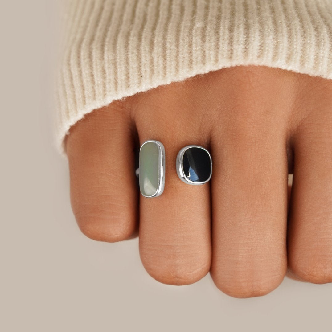 Sea & Midnight Adjustable Silver-Tone Wrap Ring — gallery image 2