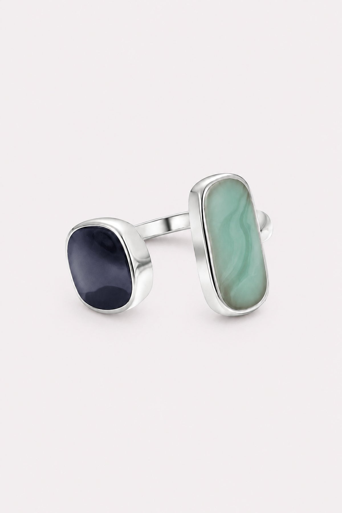 Sea & Midnight Adjustable Silver-Tone Wrap Ring — studio product view