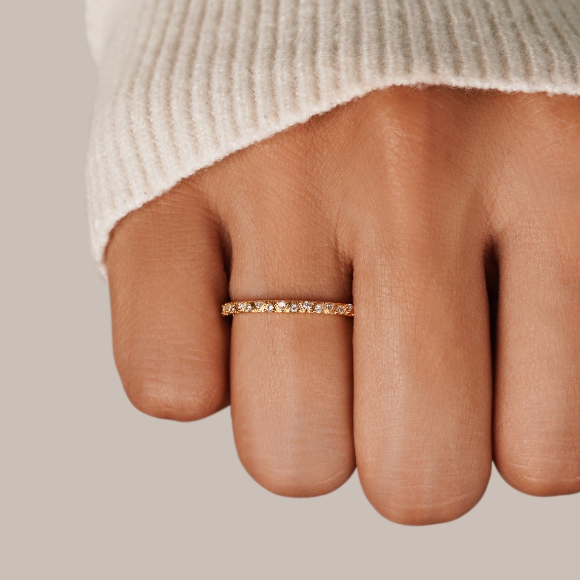 Gilded Lace Crystal Band Ring — gallery image 2