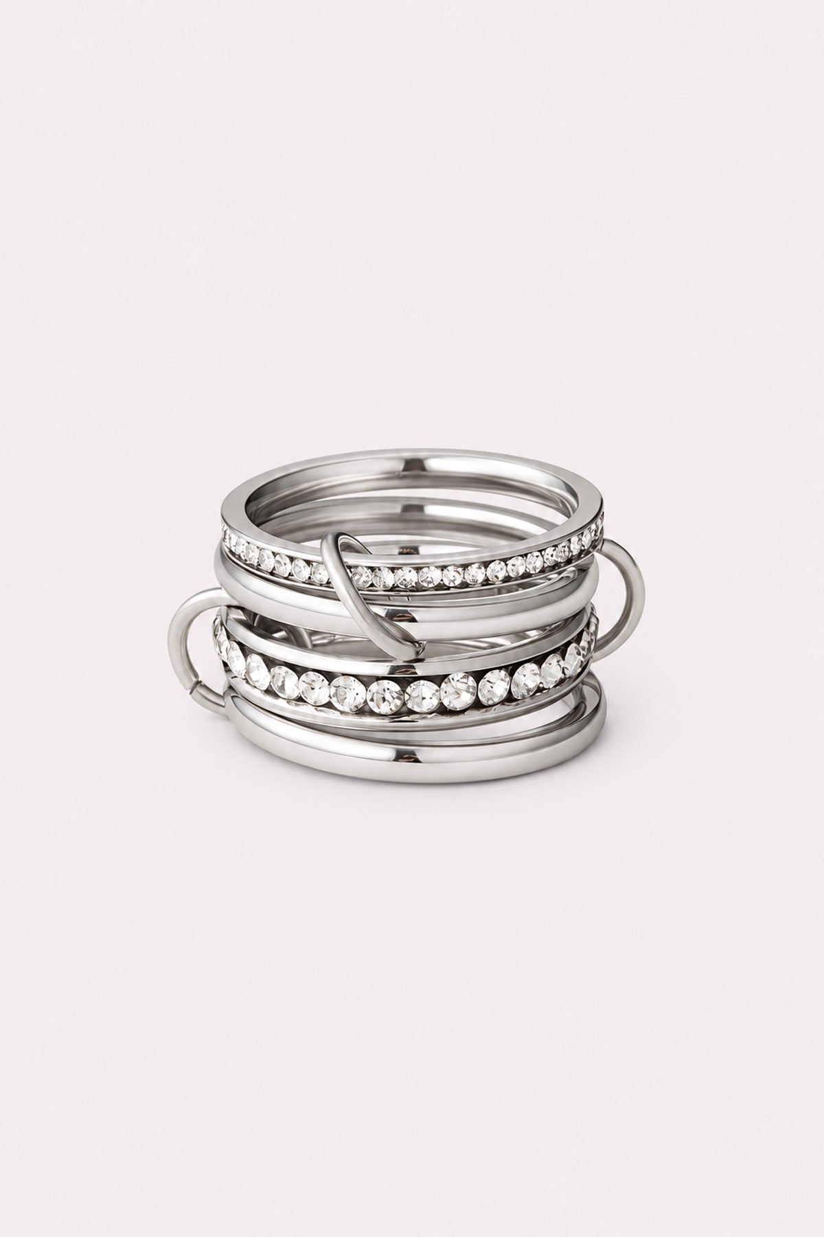 Entwine Silver-Tone Crystal Link Ring — studio product view