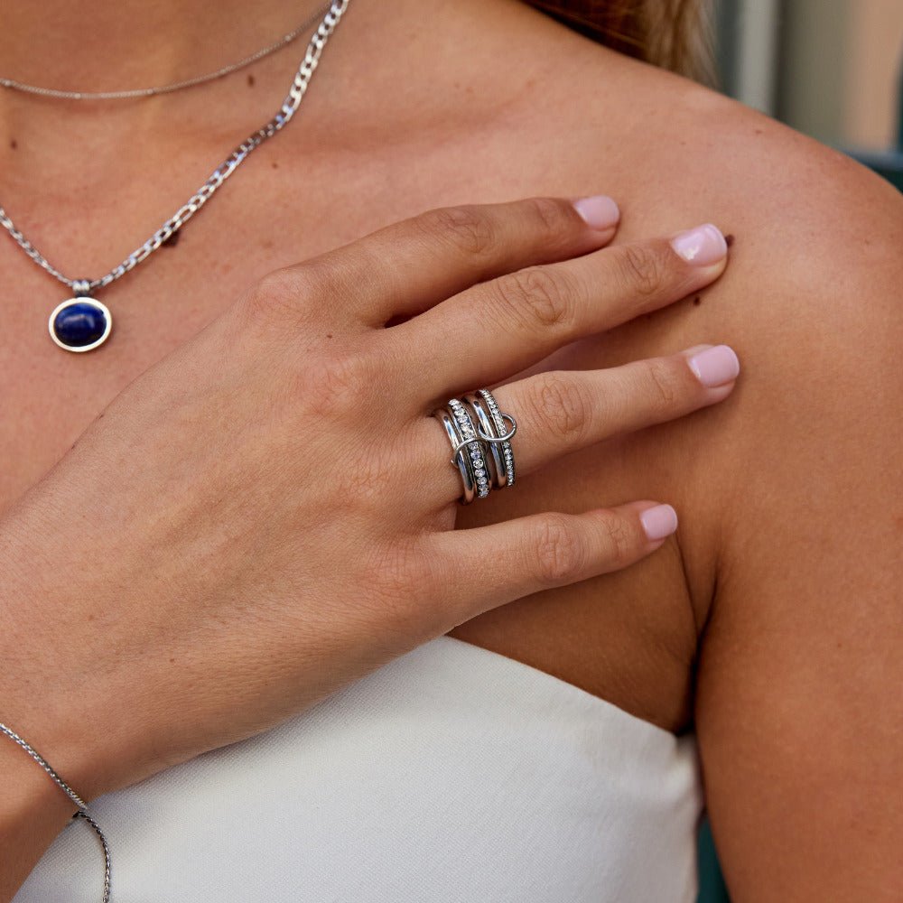 Entwine Silver-Tone Crystal Link Ring — gallery image 2