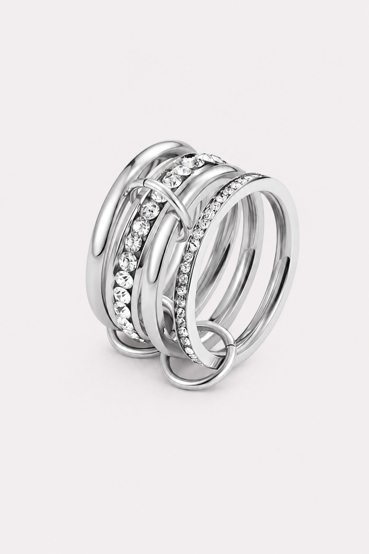 Entwine Silver-Tone Crystal Link Ring — studio product view