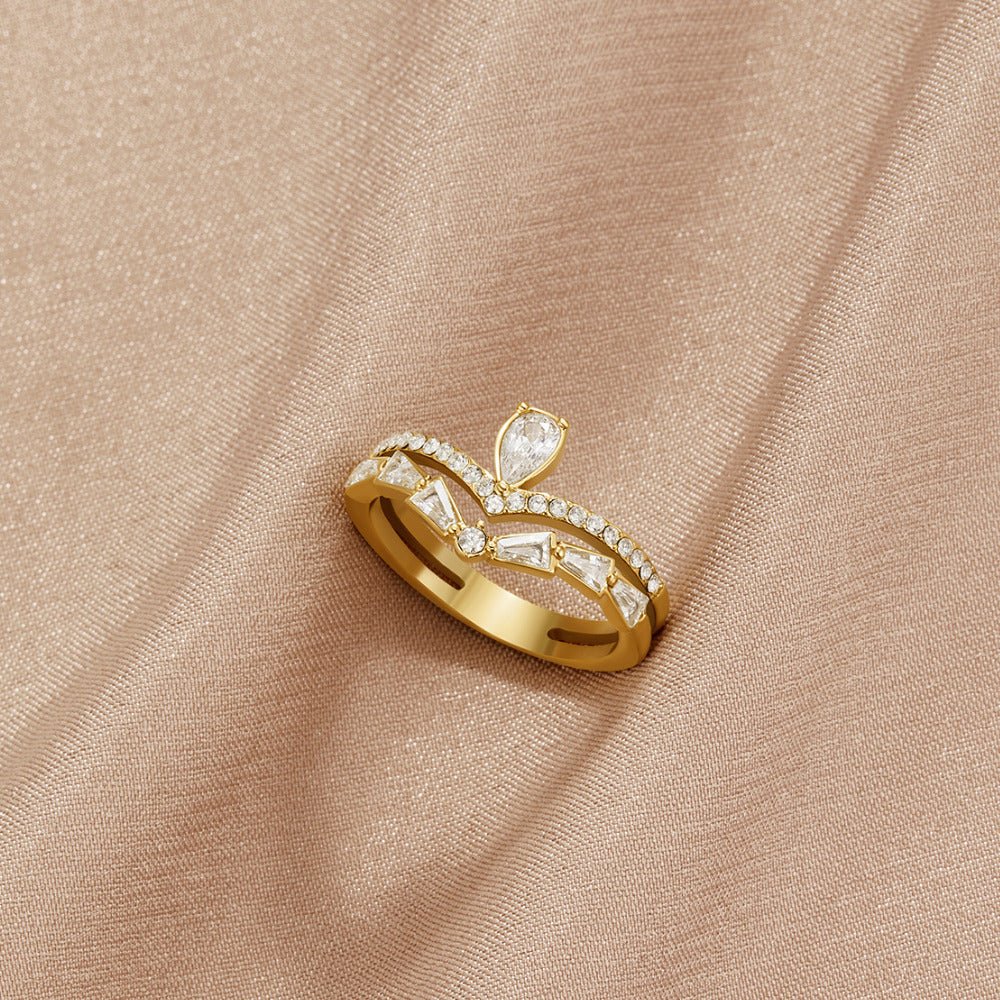 Petal Crown Crystal Chevron Ring — gallery image 1