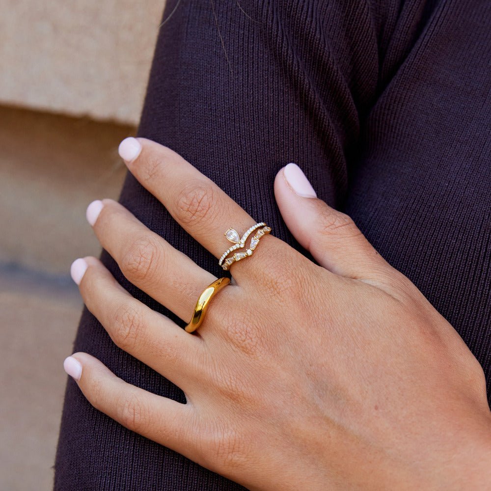 Petal Crown Crystal Chevron Ring — gallery image 2