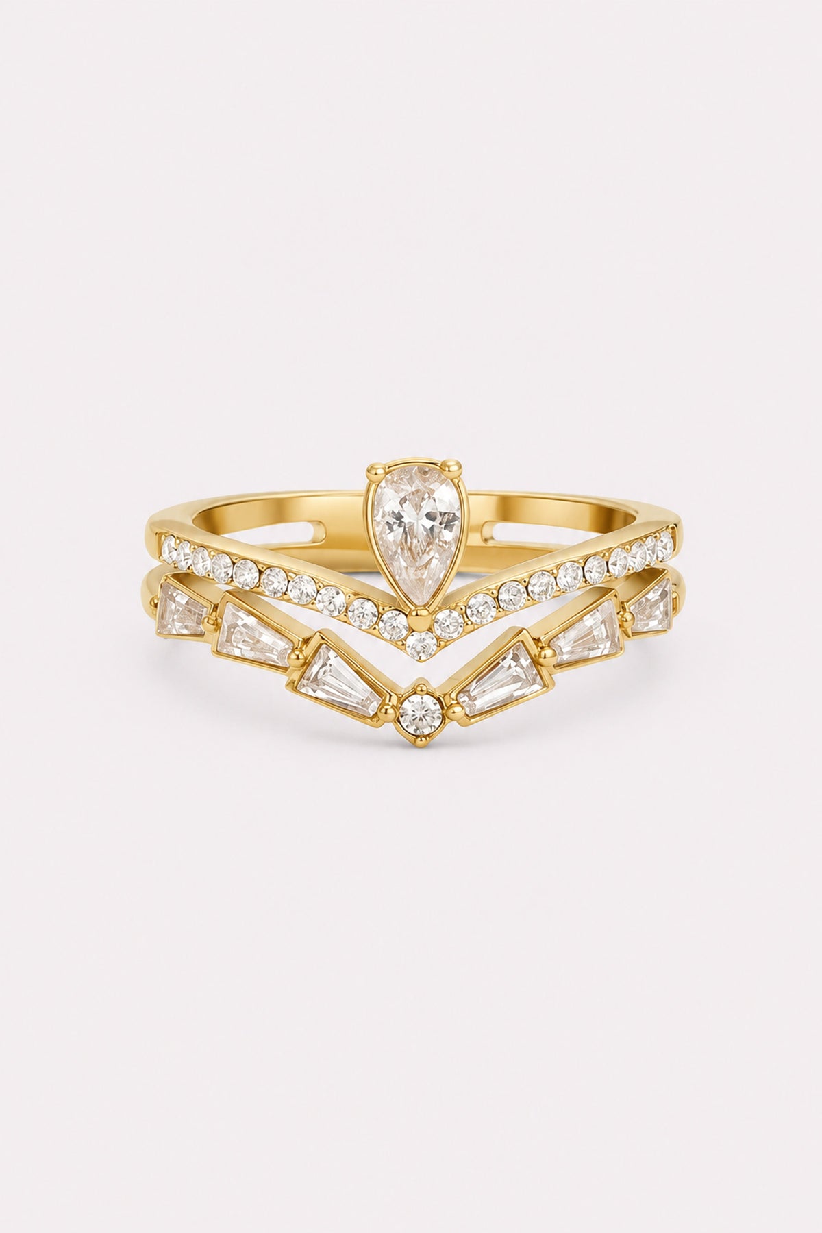 Petal Crown Crystal Chevron Ring — studio product view